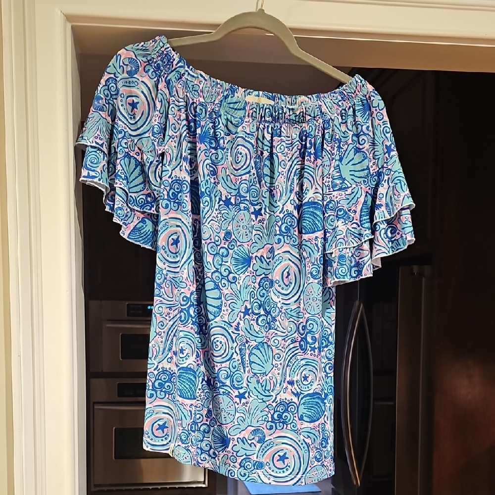 Simply Southern Blue Flutter Sleeve Ruffled Blouse